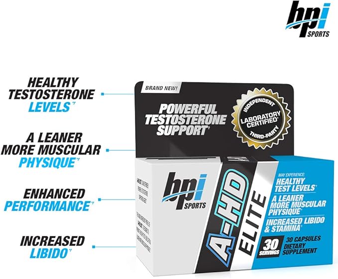BPI Sports A-HD Elite – Men’s Powerful Testosterone Booster – Natural Stamina, Strength, Sexual Support – Increases Metabolism – Fat Burning – Strength – Muscle – 30 Servings – 500mg