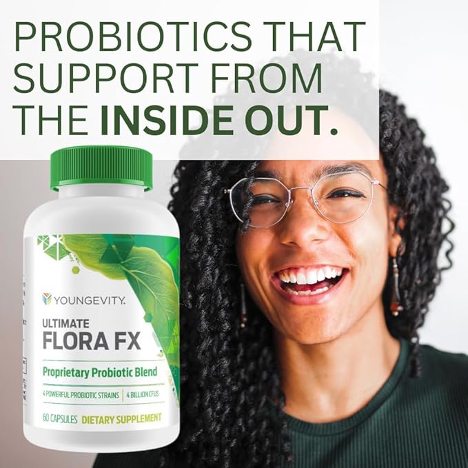 Youngevity Ultimate Flora FX Probiotic Supplement - 4 Bottles 60 Capsules Per Bottle