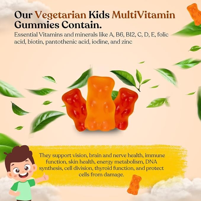 Kids Multivitamin Gummies β Easy to Chew, Delicious Multi-Flavored β Essential Vitamins A, B6, B12, C, D, E, Biotin, Iodine, Zinc β Kids Vitamins for Daily Nutritional Needs β 60 Gummies