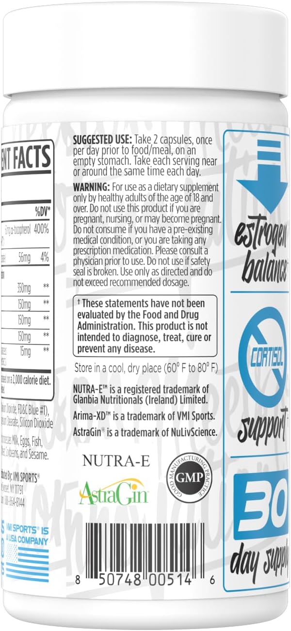 VMI Sports Arima-XD 60 Count, Natural Hormone Balance, Anti- Aromatase Cortisol Blocker for Men and Women, Supplement to Support Balanced Testosterone & Estrogen Hormone Levels On or Off Cycle (60 ct)