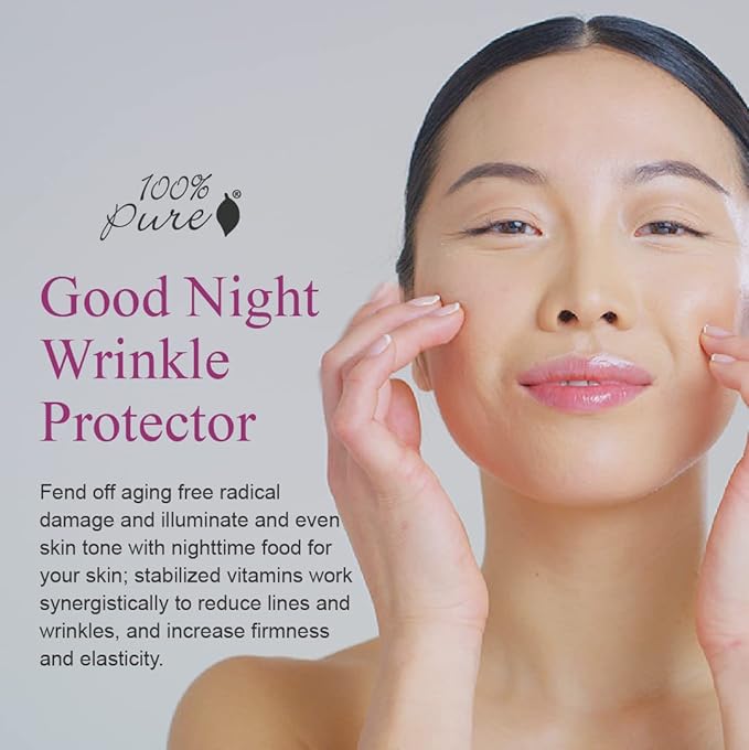 100% PURE Multi-Vitamin PM Face Serum Anti-Aging Night Moisturizer Feeds Thirsty Skin with Retinol & Potent Antioxidants from Vitamin C Nightly Facial Skincare Restore & Rejuvenation - 1 Fl Oz