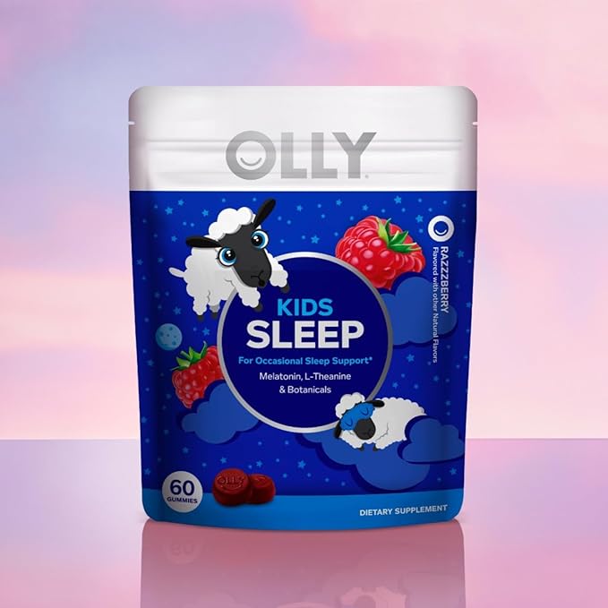 OLLY Kids Sleep Gummy, 0.5mg Melatonin, L Theanine, Chamomile, and Lemon Balm, Childrens Chewable Supplement, Occasional Sleep Support, Raspberry - 60 Count (Packaging may vary)