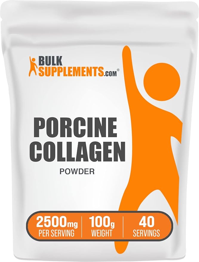 BulkSupplements.com Porcine Collagen Powder - Hydrolyzed Collagen Powder, Collagen Supplement, Collagen Protein Powder - Gluten Free, 2500mg per Serving, 100g (3.5 oz) (Pack of 1)