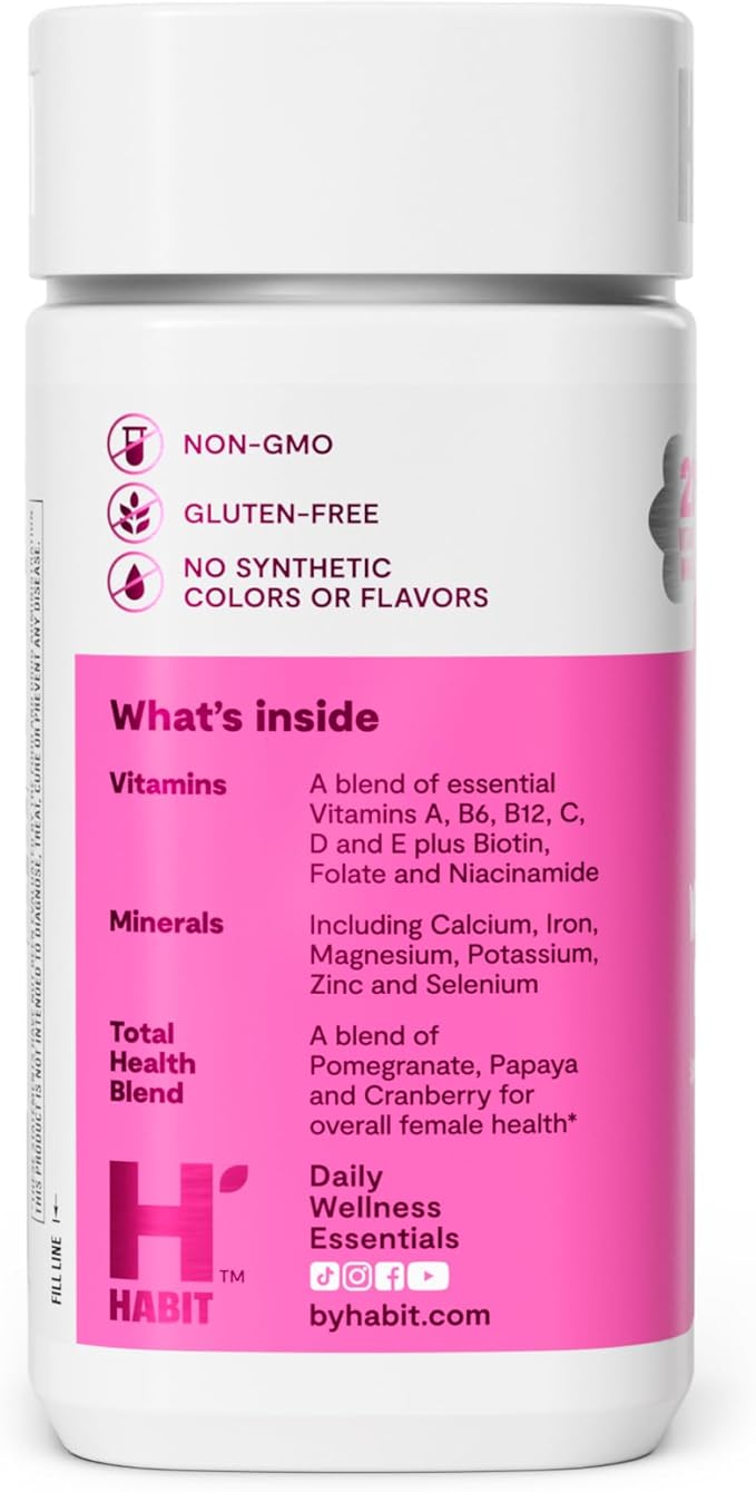Habit Womens Multi Supplement 2 Pack (120 Capsules) - New Look, Supports General Health & Wellness, 23 Essential Vitamins and Minerals, Fruit extracts, Folate, Iron, B12, Biotin, Non-GMO