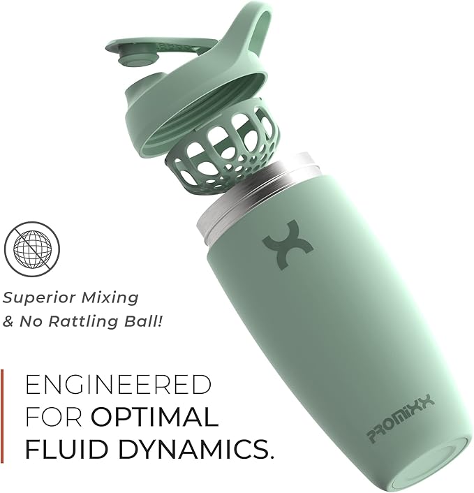 Promixx Pursuit Shaker Bottle Insulated Stainless Steel Water Bottle and Blender Cup, 18oz, Ocean Calm Blue
