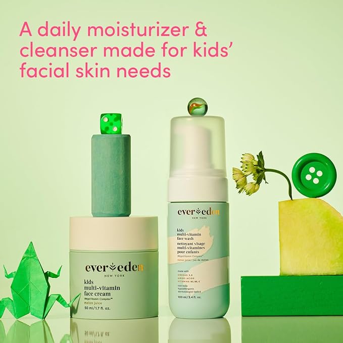 Evereden Happy Kids Skin & Lips Routine - Multi-Vitamin Kids Face Wash & Kids Face Cream & Tinted Lip Oil Set - Clean & Vegan Skin Care for Kids 3+ - Moisturizing, Nourishing, & Protective Kids Skin