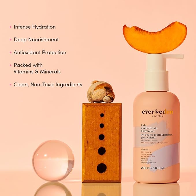 Evereden Kids Multi-Vitamin Body Lotion (6.8 fl.oz., Cool Peach): Gentle & Non-Toxic Moisturizing Kids Lotion | Nourishing & Protective Lotion for Kids