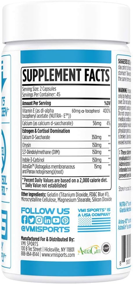 VMI Sports Arima-XD 60 Count, Natural Hormone Balance, Anti- Aromatase Cortisol Blocker for Men and Women, Supplement to Support Balanced Testosterone & Estrogen Hormone Levels On or Off Cycle (90 ct)