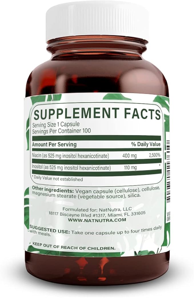 Natural Nutra No Flush Niacin, Vitamin B3 Supplement, Helps Heart Health, Promotes Skin Texture, Helps Boost Energy Level 525 mg, 100 Capsules