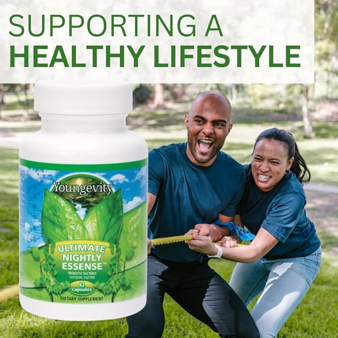 Youngevity Ultimate Nightly Essense - Probiotics with Enzymes - 14 + Strains - Systemic Enzymes - Cutting Edge - 62 Capsules (Pack of 1)
