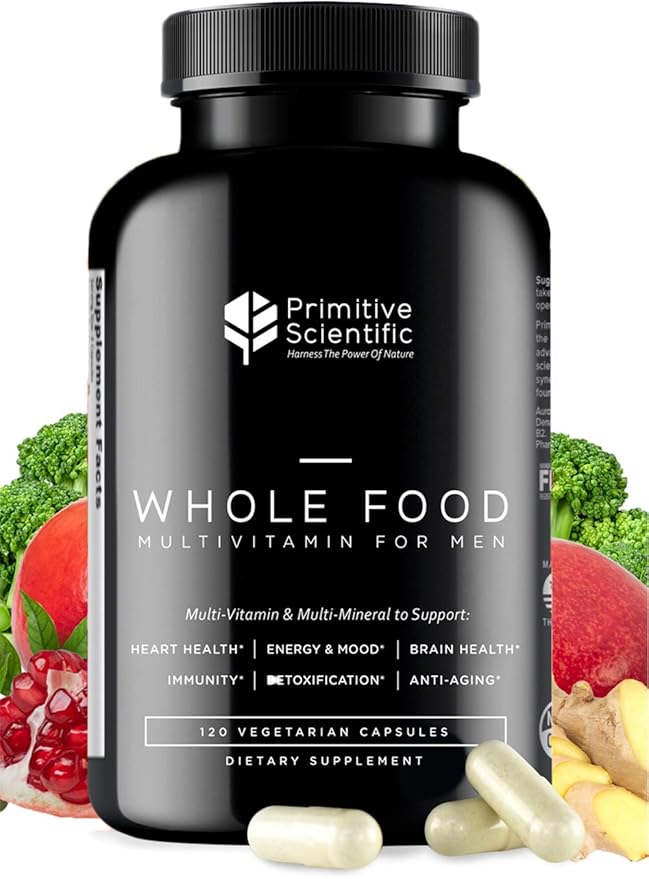 Whole Food Multivitamin for Men (120 Vegetarian Capsules) for Strength, Energy, Immune Support, Anti-Aging and More | Natural & Sugar-Free Multivitamin for Men