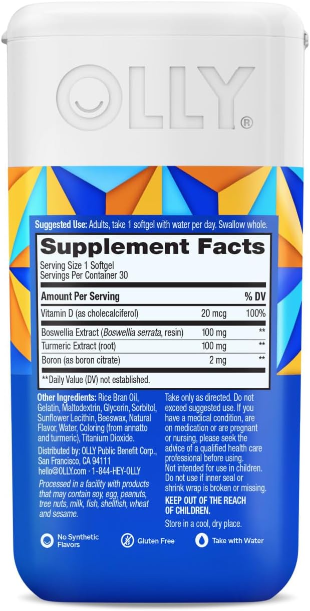 OLLY Ultra Joint Softgels, Boswellic Extract, Turmeric, Vitamin D, Boron, 30 Day Supply - 30ct