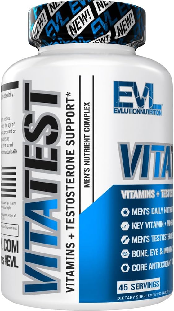 Evlution Nutrition VitaTest - Vitamins + Testosterone Support - Key Vitamin + Mineral Support - Men’s Daily Nutrient & Testosterone Support - Bone, Eye & Immune Support - 45 Servings - 90 Tablets