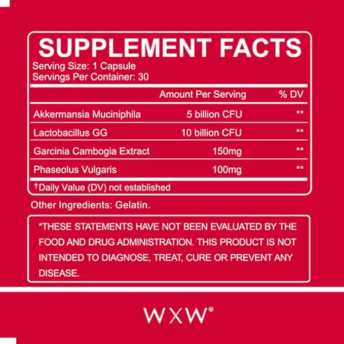 WXW GLP-1 Supplement, GLP Activate, GLP1 Supplements Naturally Support with Akkermansia Probiotic, Lactobacillus GG for Metabolism Gut Health, 30 Capsules