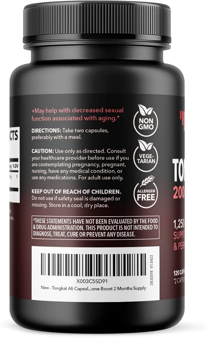 Longjack Tongkat Ali for Men - Tongkat Ali Extract 200:1, 1,250mg Per Serving - Eurycoma Longifolia Extract Supports Male Health, Performance and Energy - 2 Month Supply Long Jack Tongkat Ali Capsules
