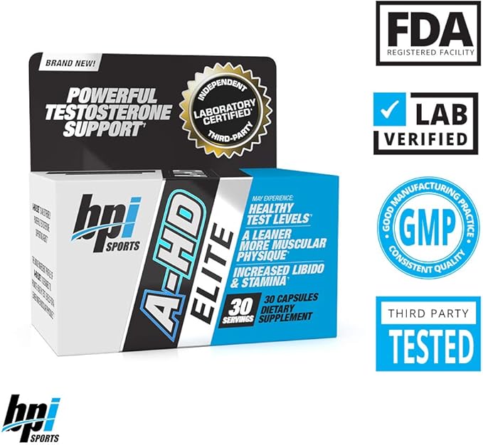 BPI Sports A-HD Elite – Men’s Powerful Testosterone Booster – Natural Stamina, Strength, Sexual Support – Increases Metabolism – Fat Burning – Strength – Muscle – 30 Servings – 500mg