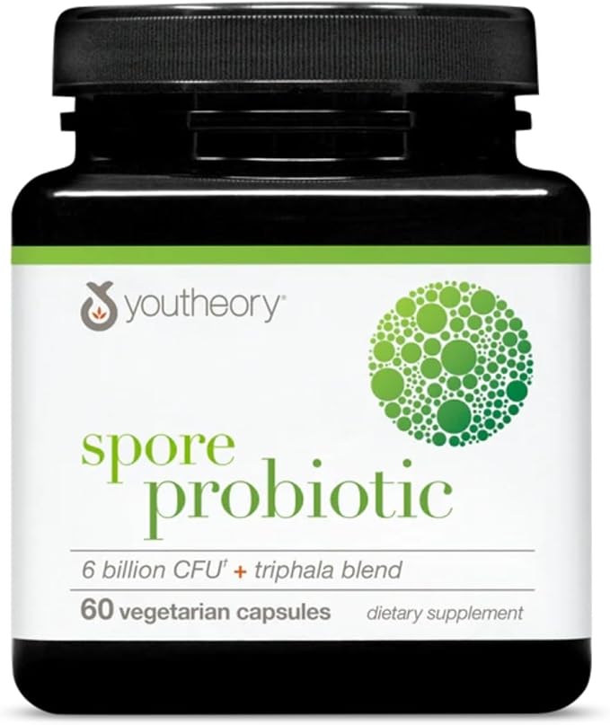 Youtheory Spore Probiotic - 6 Billion CFU - Probiotic Digestive Supplement* - Resists Stomach Acid Breakdown* - Dairy, Gluten & Soy Free - 60 Vegetarian Capsules