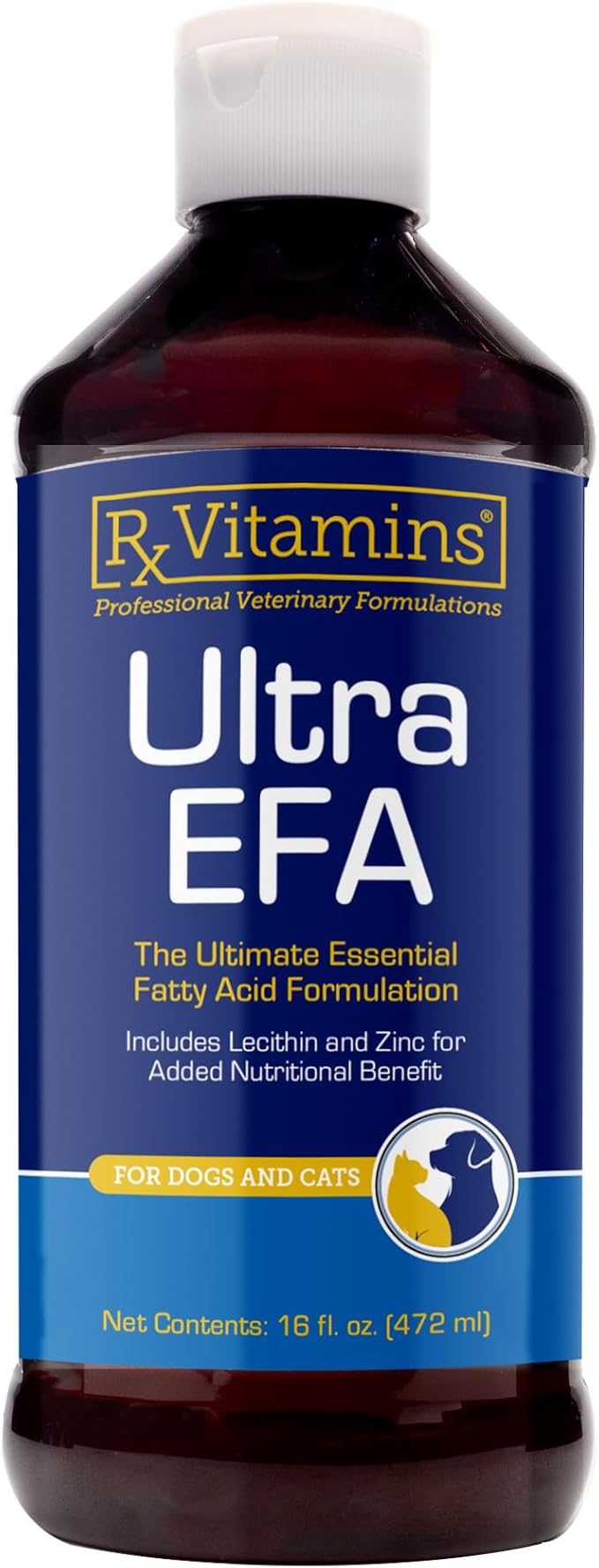Rx Vitamins Ultra EFA Omega 3 Fish Oil for Dogs & Cats - Promotes Heart, Brain, and Joint Health with Vitamin E, Biotin, and Zinc - Liquid Fish Oil for Itch Relief & Dog Shedding - 16 oz