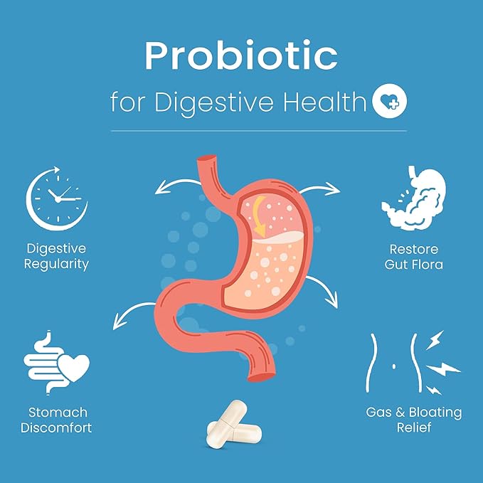 Extra Strength Probiotic for Digestive Health and Immune Support, 60 Billion CFU & 15 Strains, Gut Health Probiotics for Men and Women Supports Occasional Constipation, Diarrhea, Gas & Bloating, 60CT