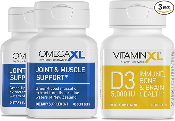 OmegaXL Joint Support Supplement - Natural Muscle/Immune Support, 60 Softgels (2 Pack) & VitaminXL D3 High Potency Daily Vitamin D 5000 IU 125mcg Supplement (30 Softgels)