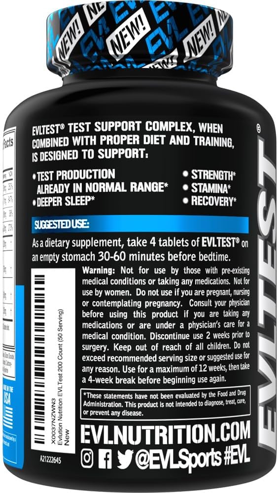 EVL Testosterone Booster for Men - Post Workout Recovery Testosterone Support Supplement for Men with DIM Plus D Aspartic Acid and Fenugreek and Tribulus - EVLTest for Men Post Workout Supplement
