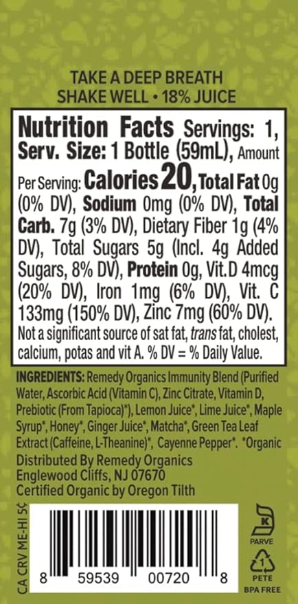 Remedy Organics Immunity Plus Shot, Energize Me | Boost Energy, Brain Function, Detoxification, and Metabolism | Brain Juice | Certified-Organic Ingredients 12 Packs