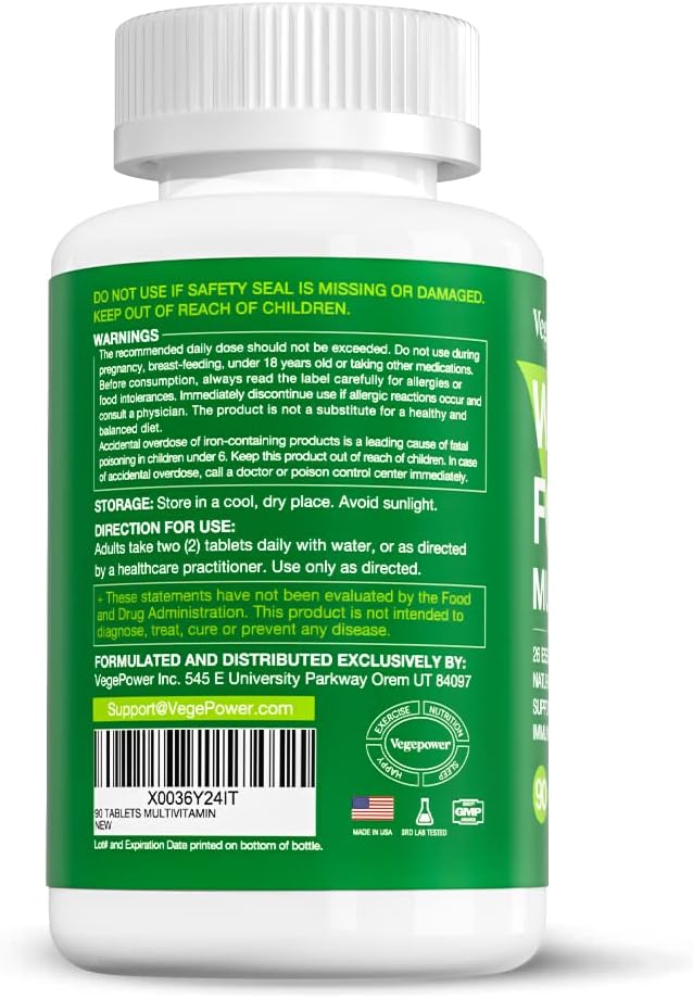 Whole Food Multivitamin for Men Women - with 65+ Vitamins, Minerals, Organic Nature Powder & Extracts - Whole Food Supplement for Energy, GUT, immune Health - All Natural, Non-GMO 90 Vegan Tablets