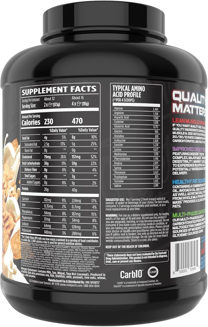VMI Sports | Major Mass Lean Mass Gainer | Mass Gainer Protein Powder for Muscle Gain | Weight Gainer Protein Powder for Men | Weight Gainer for Women (Cinnamon Crunch, 4 Pounds)