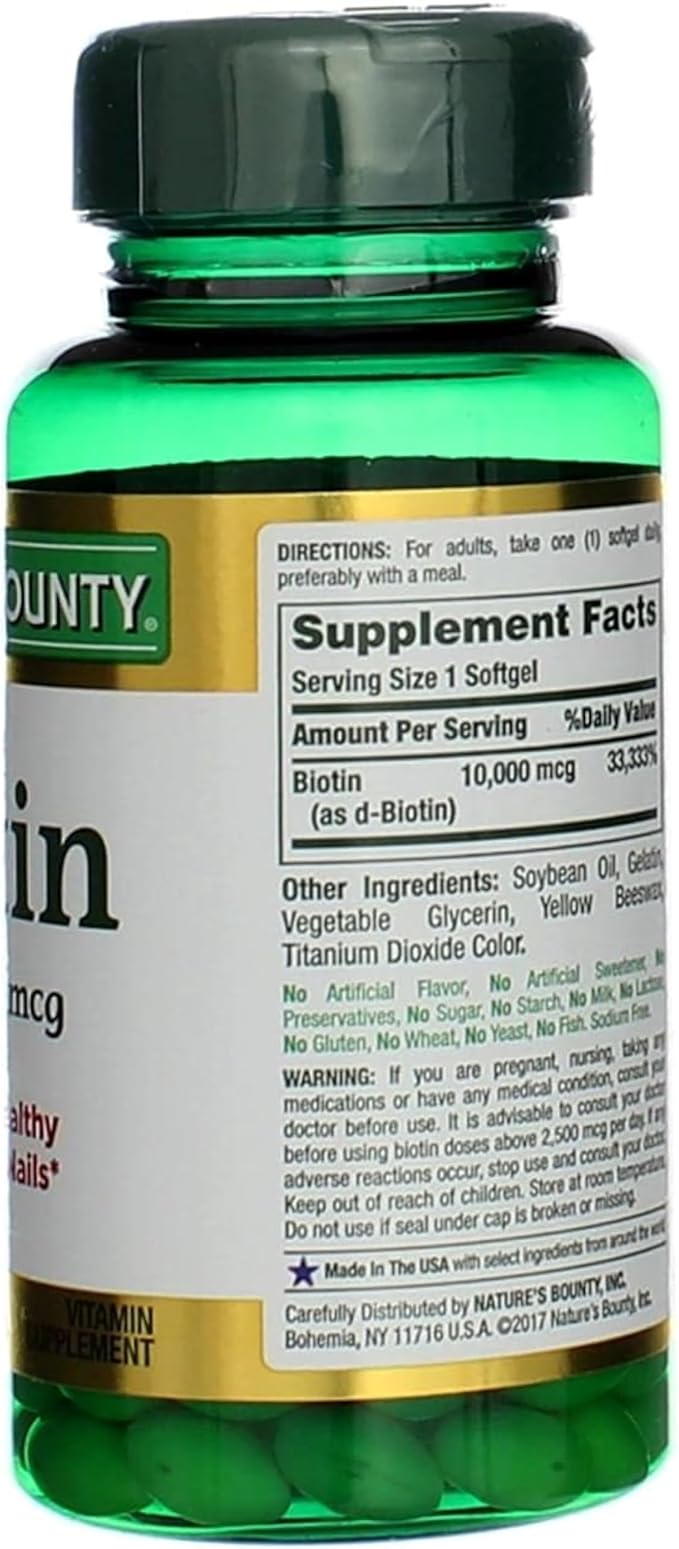 Nature's Bounty Biotin 10000 mcg Ultra Strength, Rapid Release Liquid Softgels 120 ea (Pack of 2)