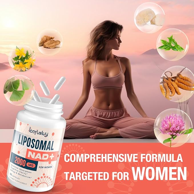 2000MG Liposomal NAD+ for Women, NAD+ Supplement, with Ashwagandha, Maca, Black Cohosh & Ginkgo Biloba, Max Absorption, NAD Plus - Menopause, Cognitive Clarity, Energy, Aging Defense, 180 Capsules