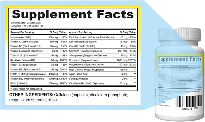 Chelated Daily Multivitamins for Adult Men and Women - Multi Vitamin Supplement with Zinc, Biotin, Iodine, Chromium, Manganese and Vitamins A, B6, B12, C, D and E - 60 Capsules