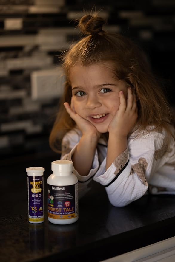 NuBest Tall Fizzy - Bone Strength, Immunity, Digestive Health for Kids & Teens | Probiotic, Calcium, Magnesium from Red Marine Algae, Vitamin D3, K2 & Zinc | 30 Orange Effervescent Tablets - Ages 4+