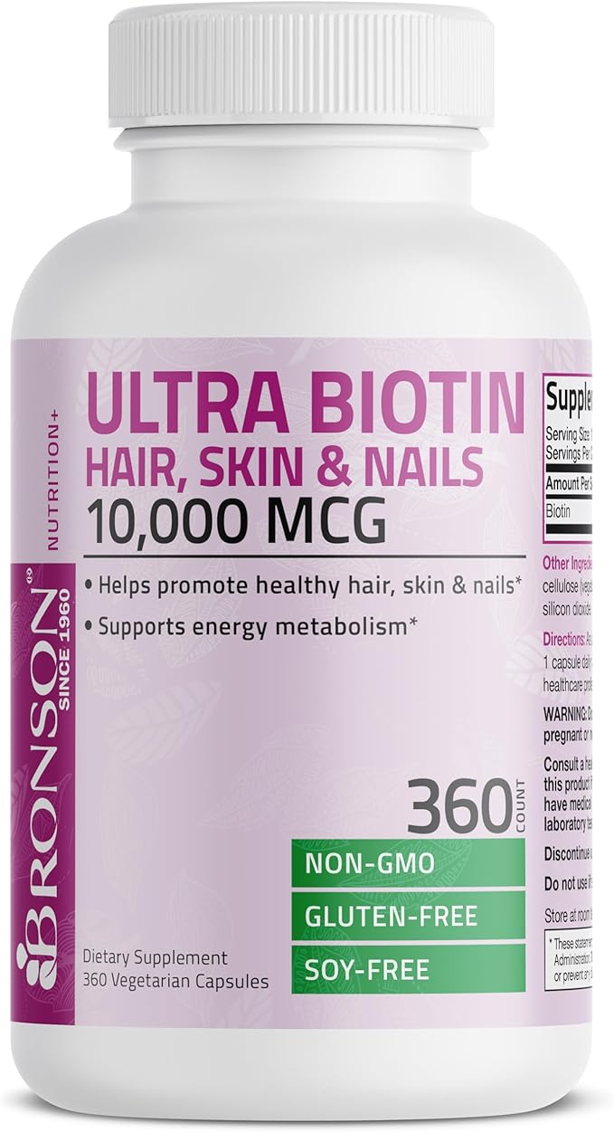 Bronson Ultra Biotin 10,000 Mcg Hair Skin and Nails Supplement, Non-GMO, 360 Vegetarian Capsule