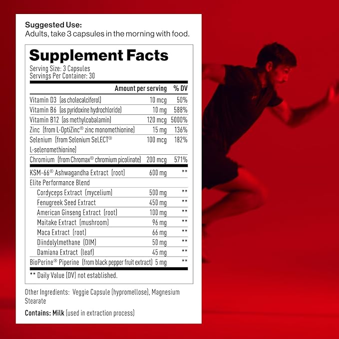 Mdrive Elite Test Booster for Men - Supports Immune Health, Energy, VO2Max, Recovery, Stress Relief, Lean Muscle, KSM-66 Ashwagandha, DIM, Fenugreek, 90 Capsules