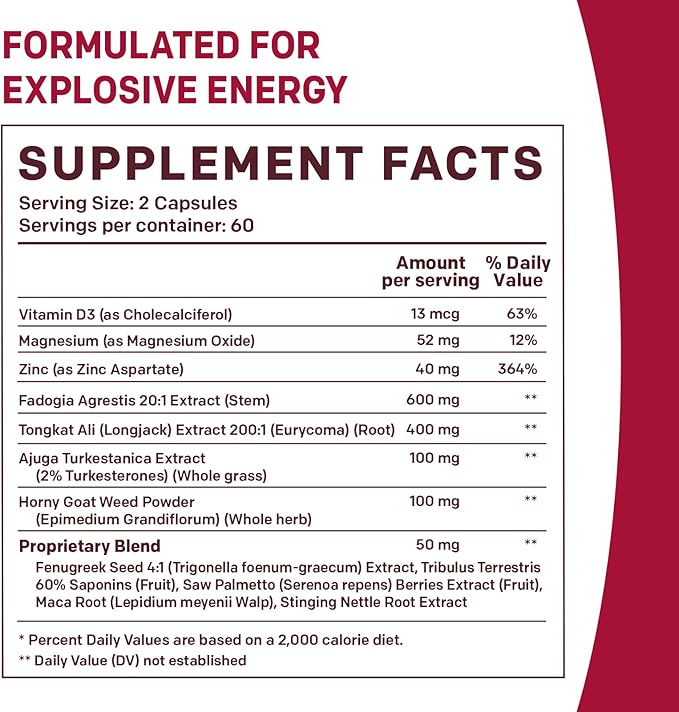 PrimeMD 12-in-1 Fadogia Agrestis and Tongkat Ali for Men - Testosterone Supplement for Men with Turkesterone - Men's Health Supplement for Overall Well-Being with 1342mg Per Serving (120 Capsules)