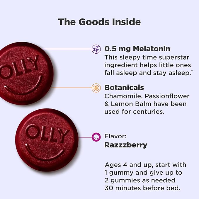 OLLY Kids Sleep Gummy, Melatonin, L Theanine, Chamomile, 60 Count and Kids Multivitamin Gummy Worms, Vitamins A C D E Bs Zinc, 70 Count