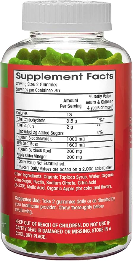 Sea Moss Gummies with Apple Cider Vinegar, Bladderwrack, and Burdock Root Organic- Sea Moss Gummies for Adults and Kids- Vegan, Organic, Irish Seamoss and ACV – 70 Ct