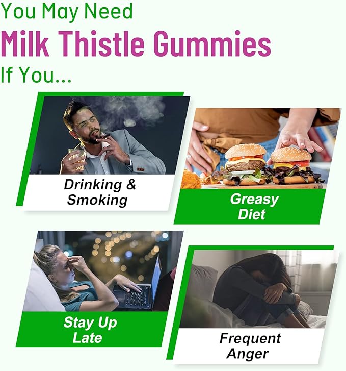 Milk Thistle Gummies for Adults Kids. Liver Cleanse Detox Repair Gummies, 1000 m Milk Thistle Extract Supplement for Liver Support Digestive Metabolism Antioxidant, 60ct Apple Flavor
