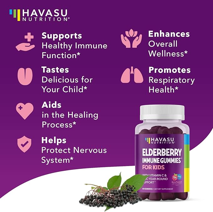 Elderberry Gummies for Kids with Zinc and Vitamin C - Potent, Herbal Immune Support for Kids with Antioxidants to Support Immune Defense - 60 Vegan Elderberry Vitamin C and Zinc Kids Immune Gummies