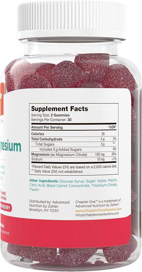 Chapter One Magnesium Gummies, Great Tasting Magnesium for Kids, Calm Kids Magnesium, Magnesium Gummies for Women and Men, Certified Kosher, (60 Flavored Gummies)