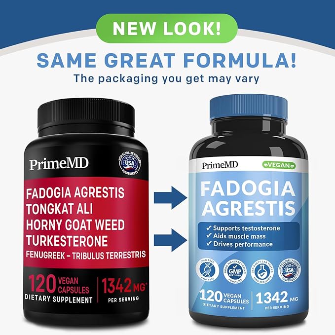 PrimeMD 12-in-1 Fadogia Agrestis and Tongkat Ali for Men - Testosterone Supplement for Men with Turkesterone - Men's Health Supplement for Overall Well-Being with 1342mg Per Serving (120 Capsules)