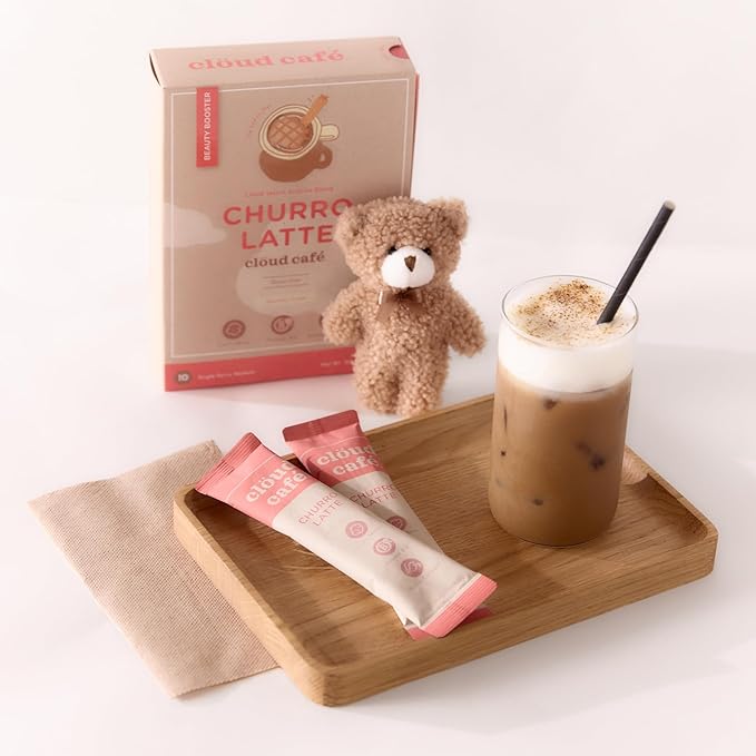 Collagen Infused Churro Latte Instant Coffee Packets - Vitamin B12, Marine Collagen, & Lions Mane Single Serve Instant Coffee (10 Sachets)