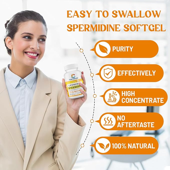 30mg Spermidine Supplement, Liposomal Spermidine, High Absorption, More Potent Than Spermidine 3HCL, Fermented Wheat Germ Extract, Spermidine for Women & Men, Cellular Renewal, Longevity, 120 Softgels