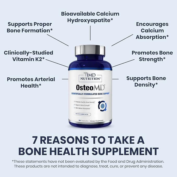 1MD Nutrition OsteoMD for Comprehensive Support - Supplement for Women and Men - Promote Density w/Vitamin D - Hydroxyapatite w/Vitamin D3 & K2-90 Capsules
