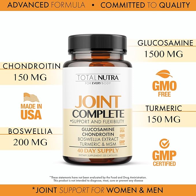 Glucosamine Chondroitin MSM Turmeric 2100mg – Joint Complete Capsules, Advanced Strength Joint Support Supplement for Adults Hands Back Knee Mobility – Bone & Joint Health Supplements for Men & Women
