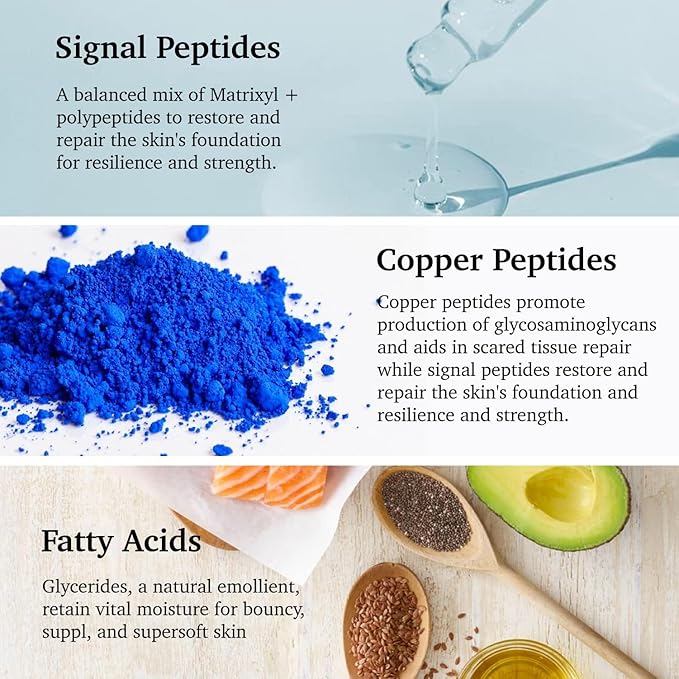 6 X PEPTIDE Natural Facial Serum with Copper Tripeptide-1, Signal Peptides for skin barrier and repairing Pairs Well with Vitamin C Serum & Hylunaric Acid Moisturizer 30ml Purifect Made in USA