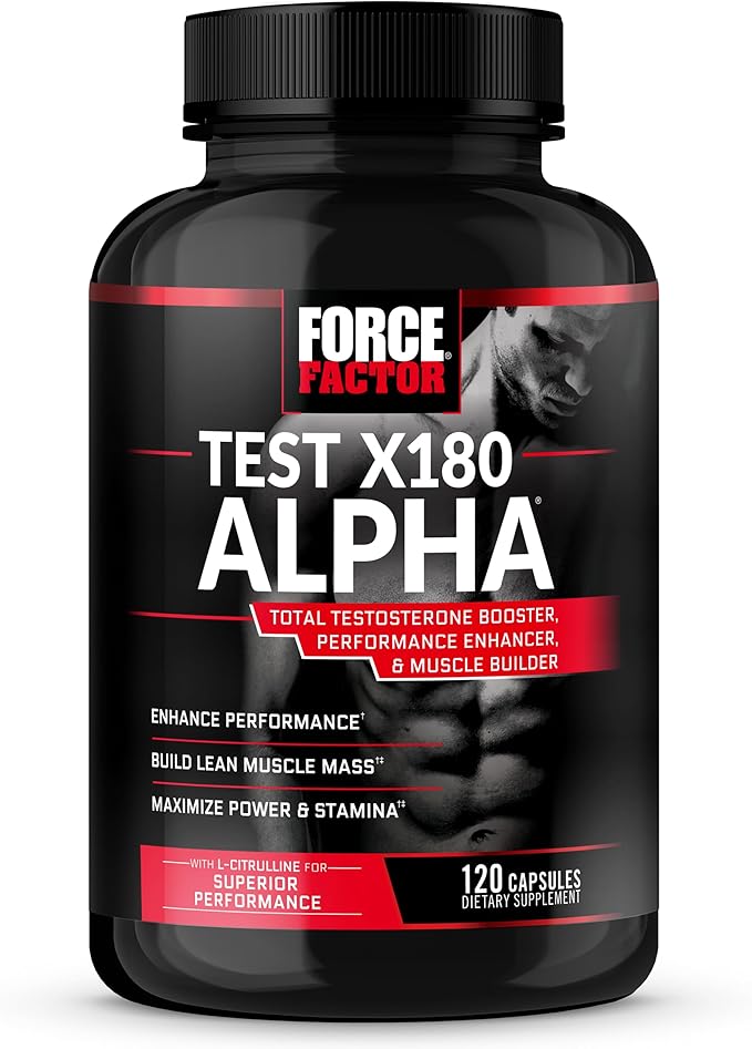 Force Factor Test X180 Alpha Testosterone Booster for Men, Testosterone Supplement with Patented Fenugreek & L-Citrulline to Promote Lean Muscle, Strength, Energy, Power & Performance, 120 Capsules