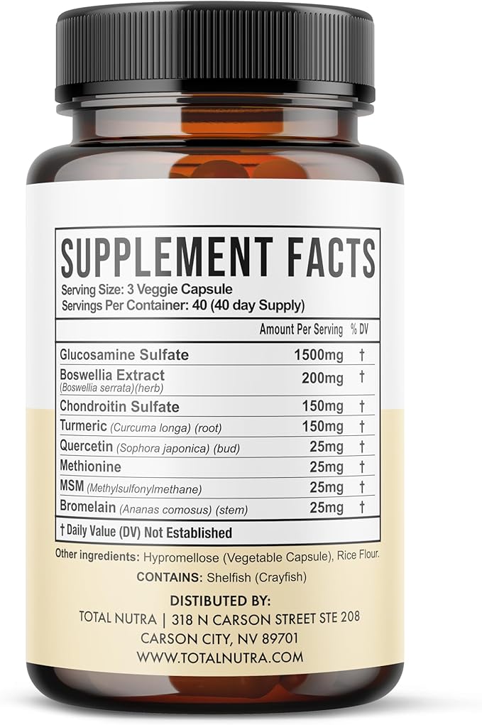 Glucosamine Chondroitin MSM Turmeric 2100mg – Joint Complete Capsules, Advanced Strength Joint Support Supplement for Adults Hands Back Knee Mobility – Bone & Joint Health Supplements for Men & Women