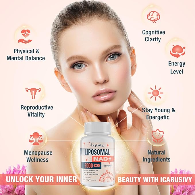 2000MG Liposomal NAD+ for Women, NAD+ Supplement, with Ashwagandha, Maca, Black Cohosh & Ginkgo Biloba, Max Absorption, NAD Plus - Menopause, Cognitive Clarity, Energy, Aging Defense, 180 Capsules