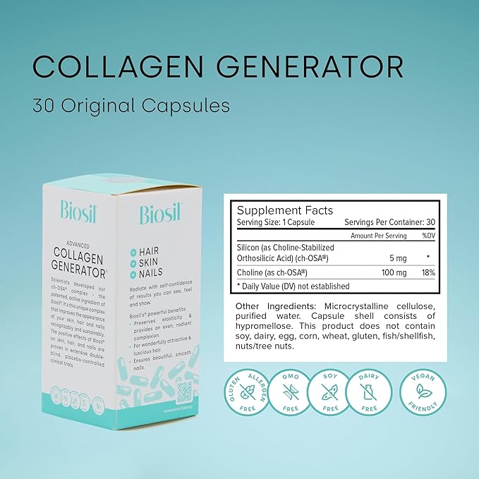 Biosil Collagen Generator - 30 Original Capsules, Pack of 2 - with Patented ch-OSA Complex - Generates & Protects Your Own Collagen - GMO Free - 30-Day Supply